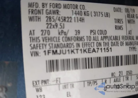 2019 Ford Expedition Limited from USA, damaged, VIN 1FMJU1KT1KEA71151